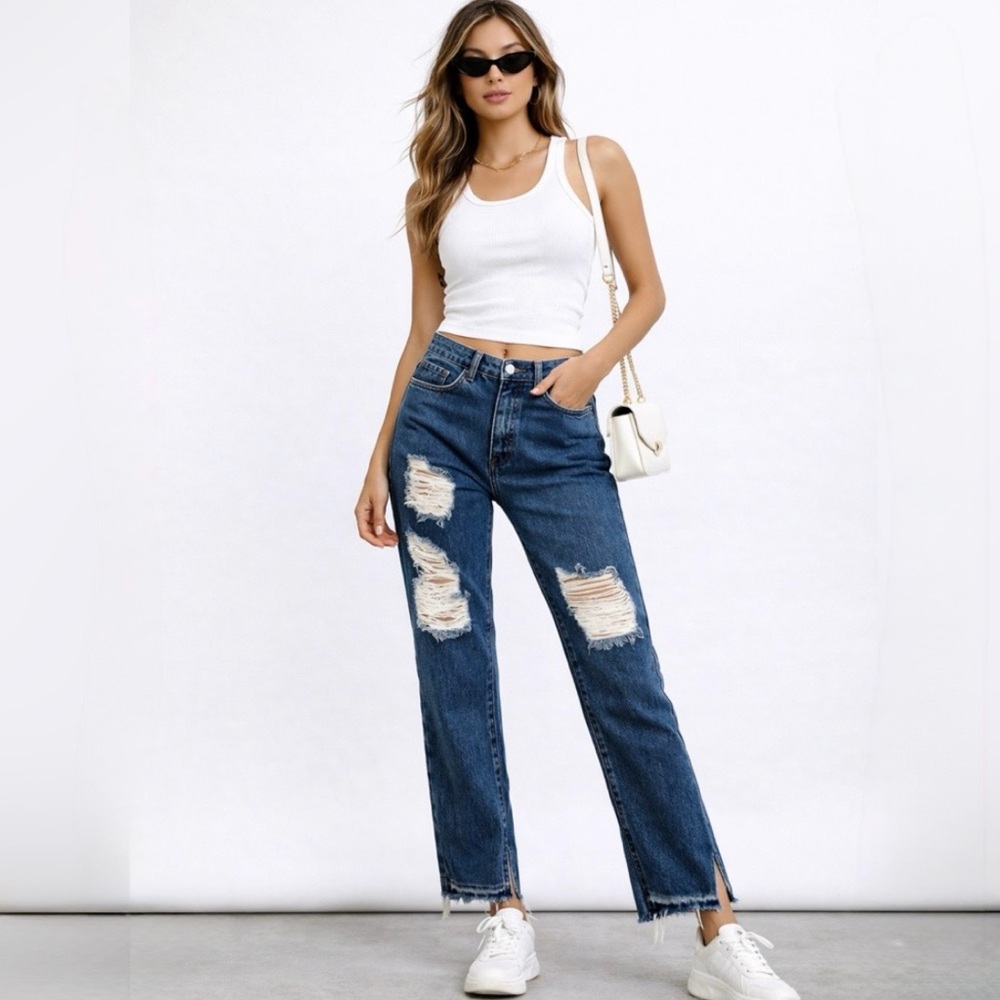 Show Me Your Mumu Brooklyn Distressed Split Hem Crop Jeans Sz 28💛